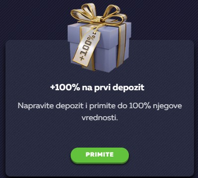 100% bonus na prvi depozit